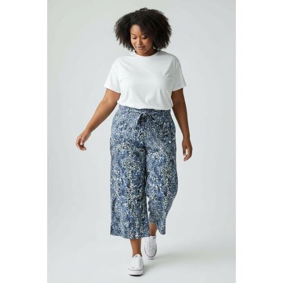 J.Jill Women’s Cropped Belted Floral wide leg Pants Blue 4x - Picture 1 of 8